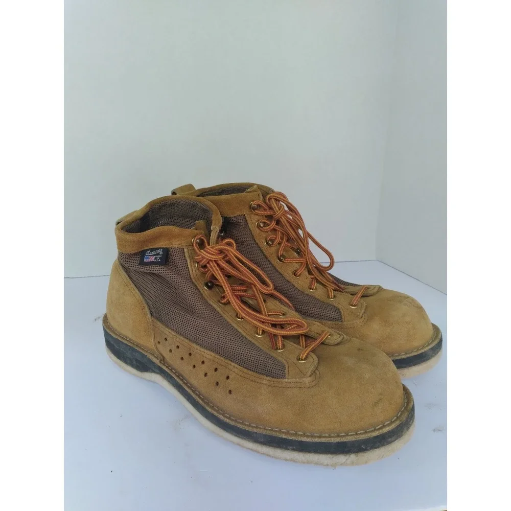 Danner Suede Mesh Work‎ Boots Tan Brown Made in USA Mens Lace Up Utility Boots